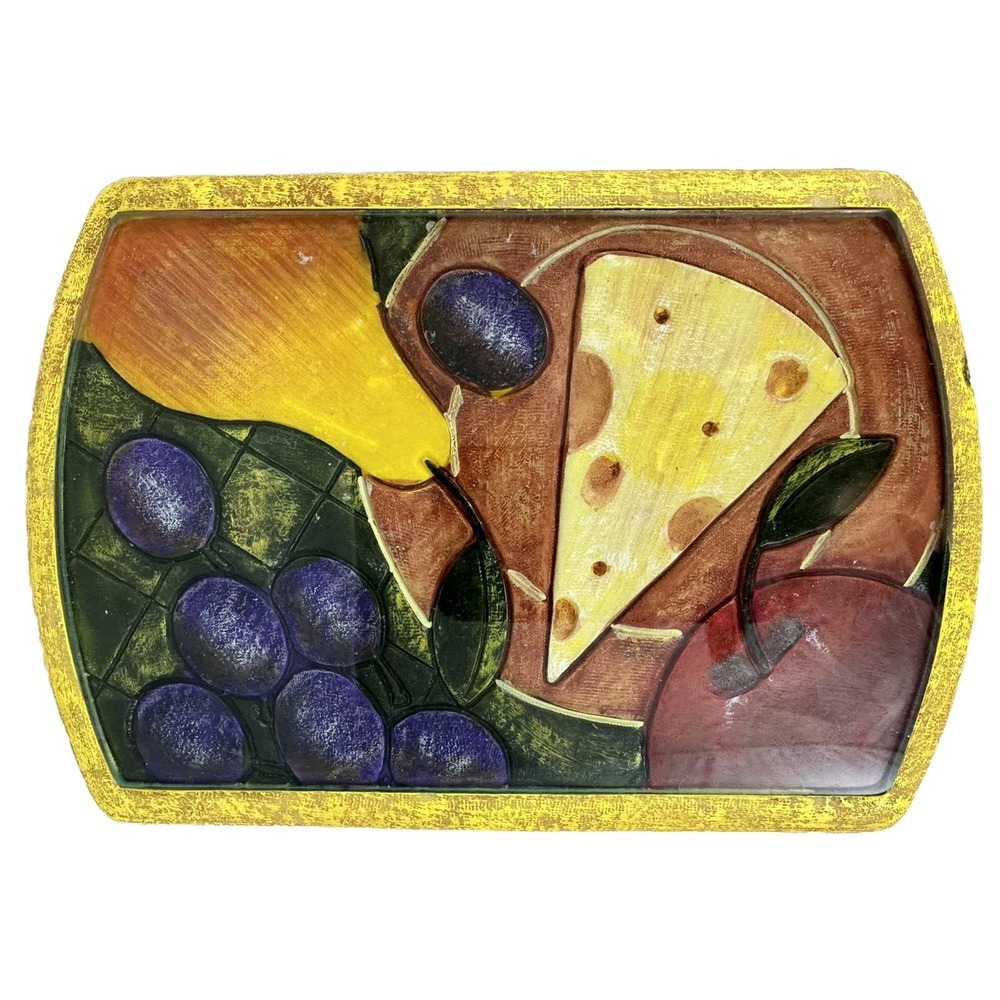 Joie de Vivre Cheese Glass Serving Board Fruit Tray Trivet